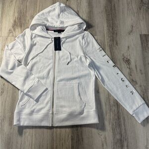 Tommy Hilfiger Women's White Hoodie with Logo Sleeve